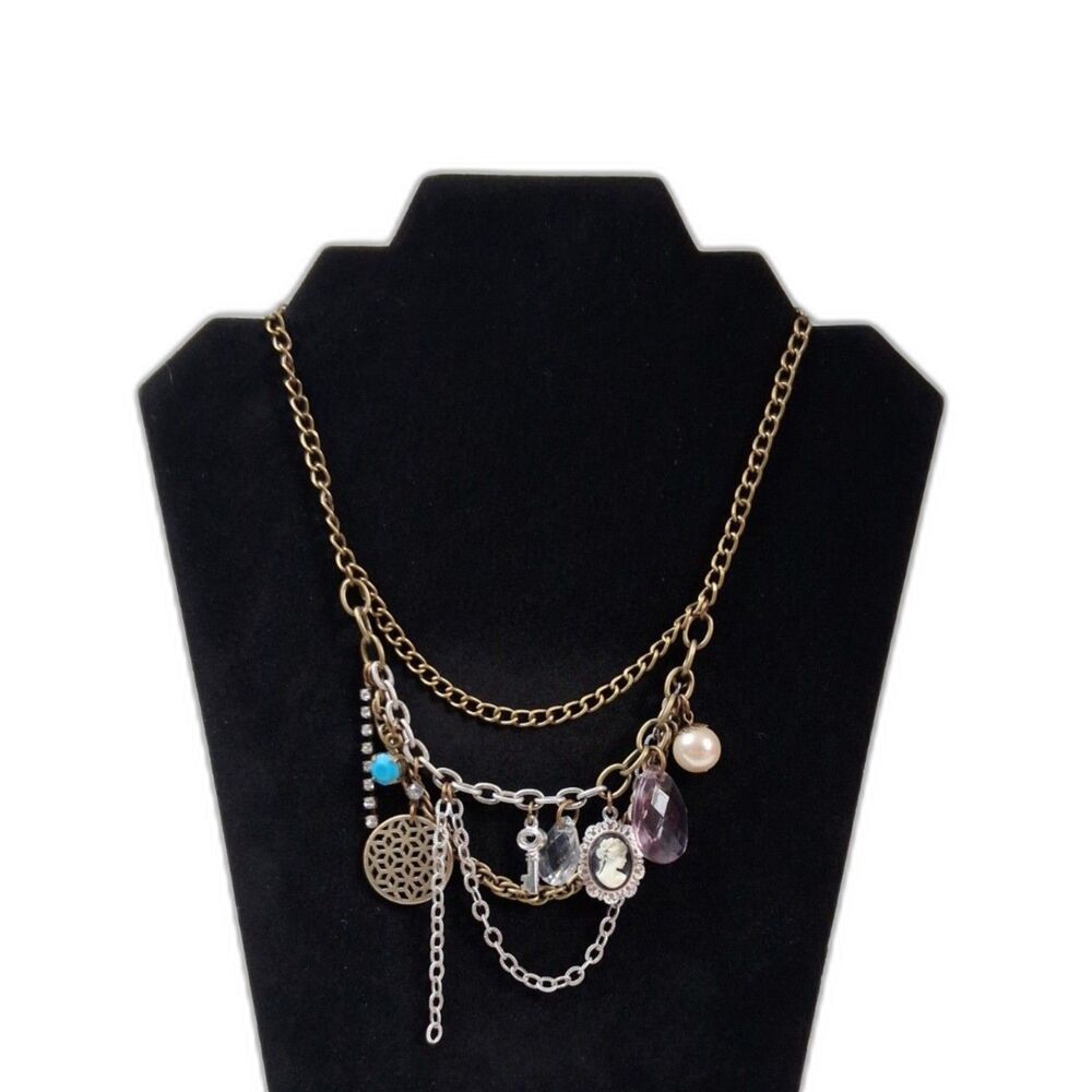 Avon Gold and Silver Toned Assorted Multi Strand Chain Charm Statement Necklace